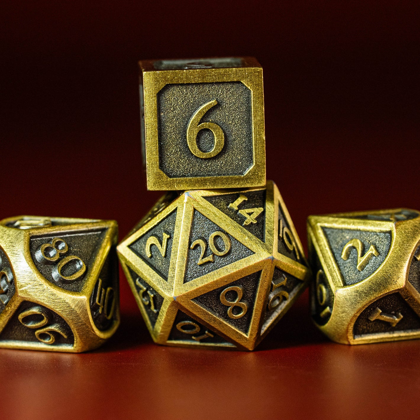 Nickel / Antikgold | RPG-Würfelset aus Metall