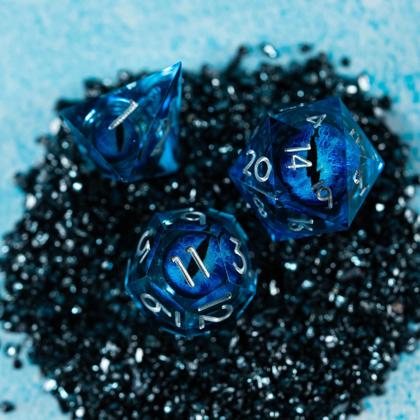 Dragon d'Azur | Set de dés JDR à cœur liquide