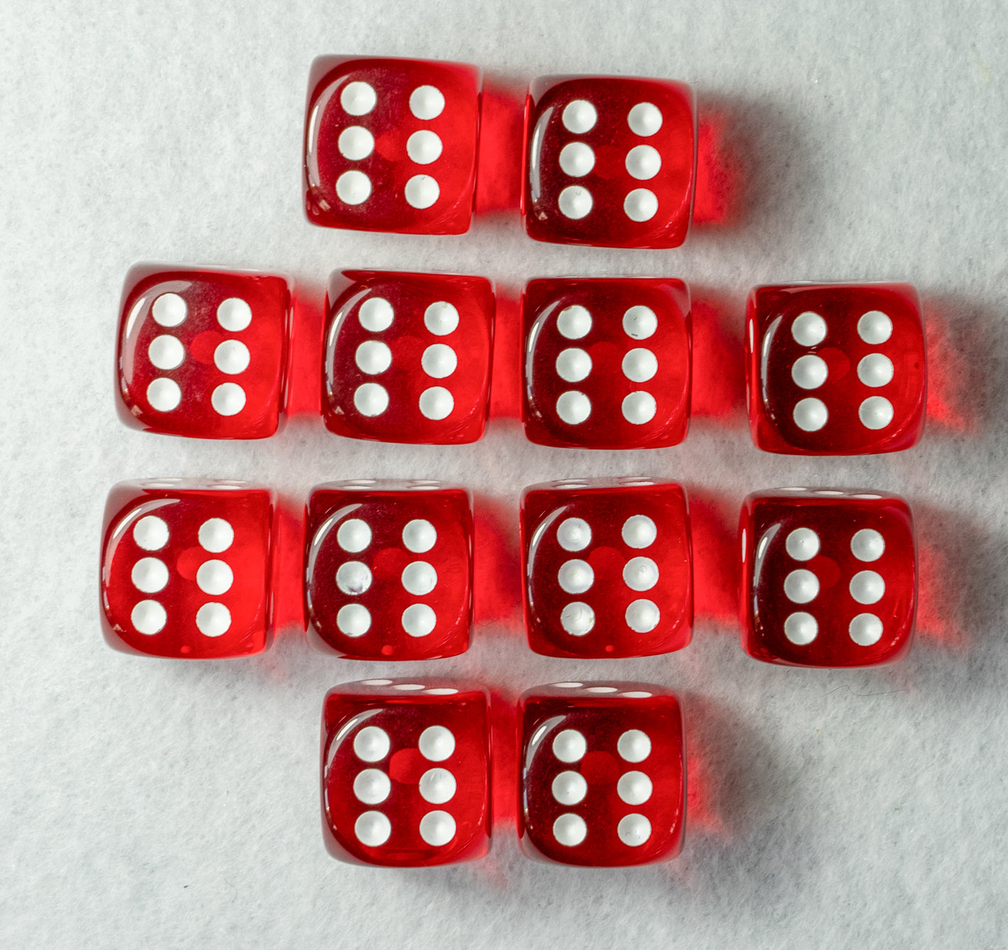 Translucent 16mm d6 Red/white Dice Block (12 dice)