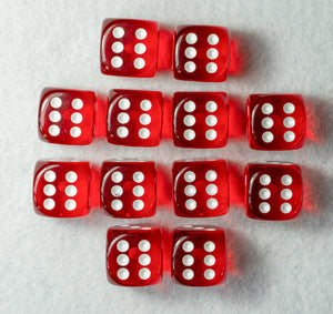 Boîte de 12 d6: Translucent Rouge/Blanc