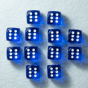 Boîte de 12 d6: Translucent Bleu/Blanc