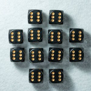Opaque 16mm d6 Black/gold Dice Block (12 dice)