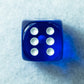 Box von 12 d6: Durchscheinend Blau/Weiß